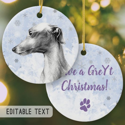 グレイハウイタリアンンドドッグポートレートパーソナライズされた文字 セラミックオーナメント