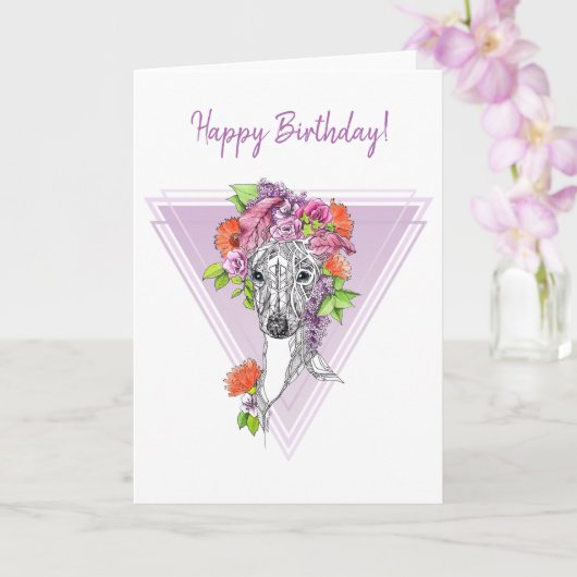 グレイハウイタリアンンド·ホイッペット·ドッグ·フラワーズ·アート カード (蘭)