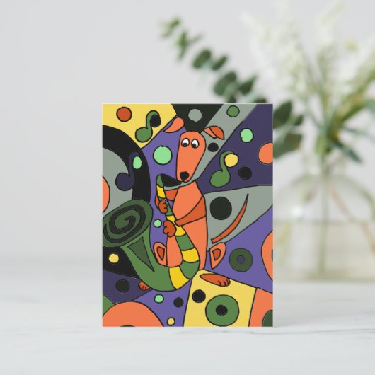 グレイハウンドおもしろいドッグズ遊サクソフォン ポストカード (スタンド正面)