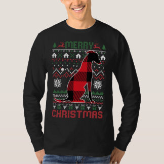 グレイハウンドおもしろい醜いクリスマス赤いプラッド照明Swe Tシャツ