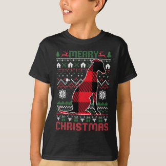 グレイハウンドおもしろい醜いクリスマス赤いプラッド照明Swe Tシャツ