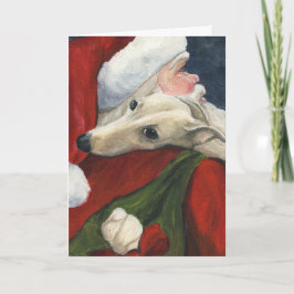 "グレイハウンドおよびサンタ"犬の芸術のクリスマスカード シーズンカード