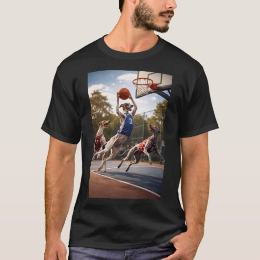グレイハウンドがバスケットボールをする Tシャツ (正面)