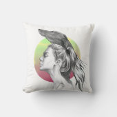 グレイハウンドと女性ポートレートドッグラバーアエレガントート クッション (正面)