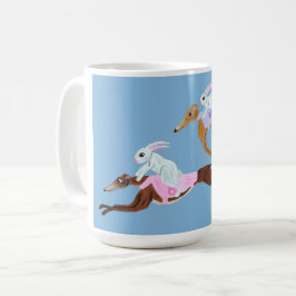 グレイハウンドに乗ったウサギのマグカップ コーヒーマグカップ