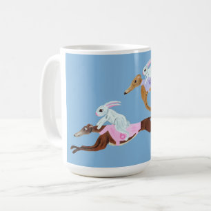 グレイハウンドに乗ったウサギのマグカップ コーヒーマグカップ