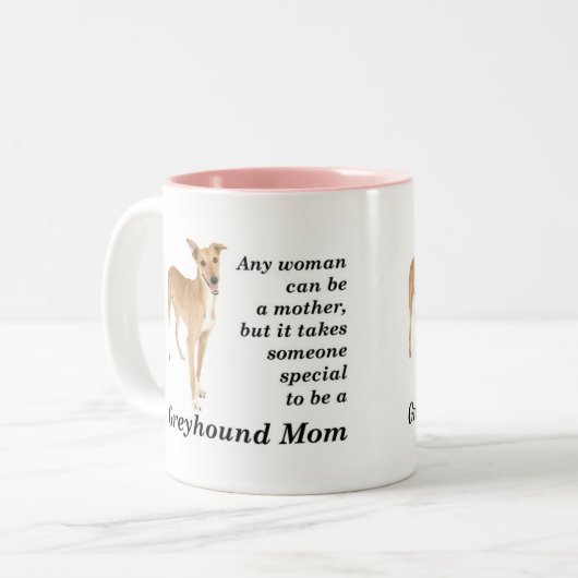 グレイハウンドのお母さんのマグ ツートーンマグカップ (正面左)