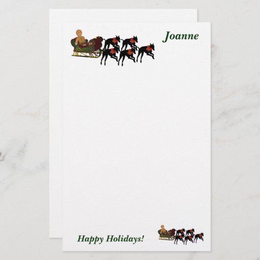 グレイハウンドのそりのクリスマスのパーソナライズな文房具 便箋 (正面/裏面)
