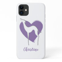 グレイハウンドのウィペットのシルエットと可愛いバイオレットハート