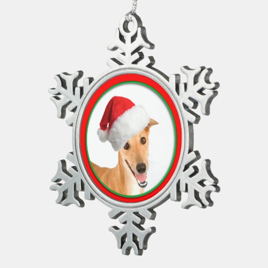 グレイハウンドのクリスマスのオーナメント スノーフレークピューターオーナメント (右)