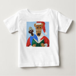 グレイハウンドのサンタが子犬に本を読む ベビーTシャツ
