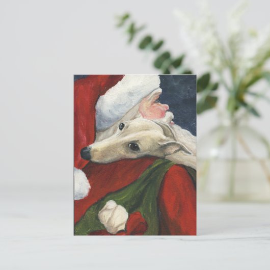 グレイハウンドのサンタのクリスマス犬の芸術の郵便はがき シーズンポストカード (スタンド正面)