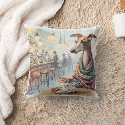 グレイハウンドのティータイムピロー クッション (ブランケット)