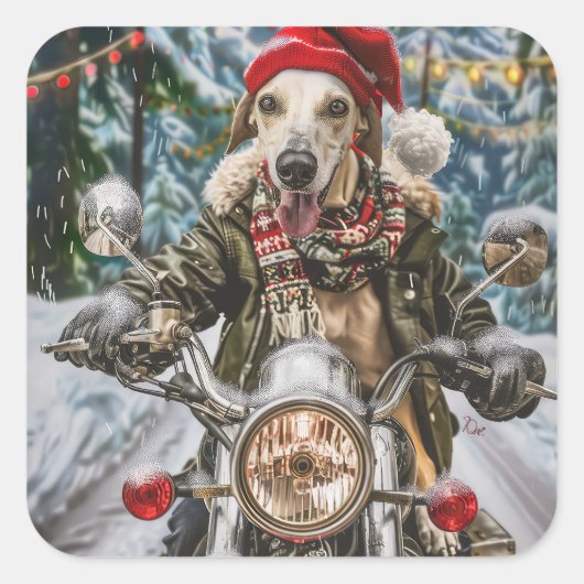 グレイハウンドのバイク乗りクリスマス スクエアシール (正面)