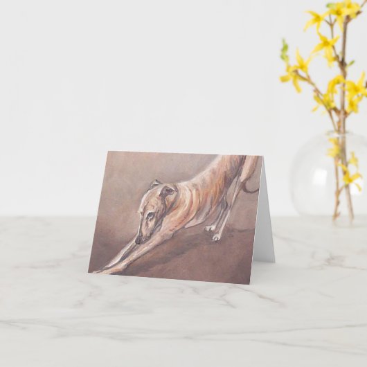 グレイハウンドの伸張犬の芸術のメッセージカード カード (黄色い花)