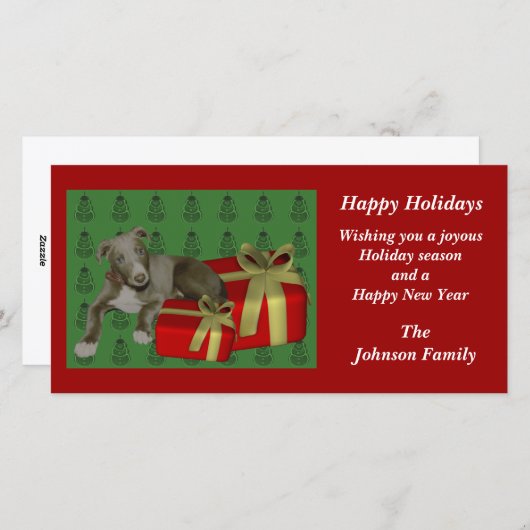 グレイハウンドの子犬の動物のクリスマスの休日カード シーズンカード (正面/裏面)