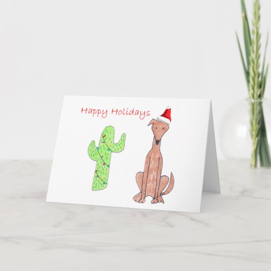 グレイハウンドの子鹿のサボテンのクリスマス シーズンカード (正面)