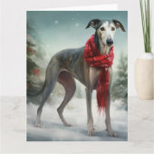 グレイハウンドの犬と雪のクリスマス カード (正面)