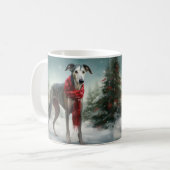 グレイハウンドの犬と雪のクリスマス コーヒーマグカップ (正面左)