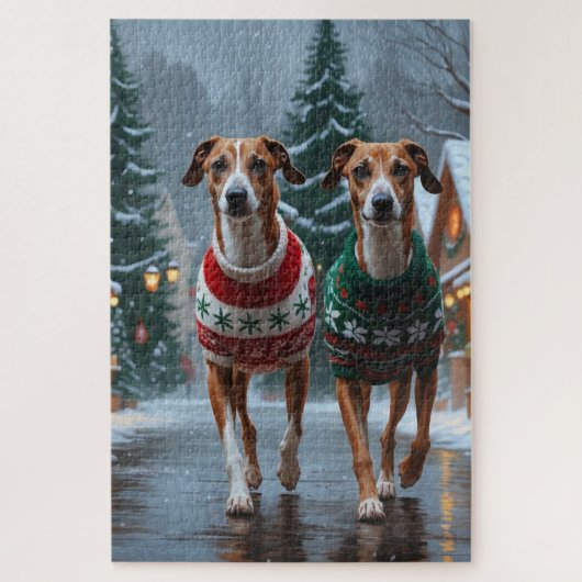 グレイハウンドの犬 クリスマス スノー ホリデー ジグソーパズル (縦)
