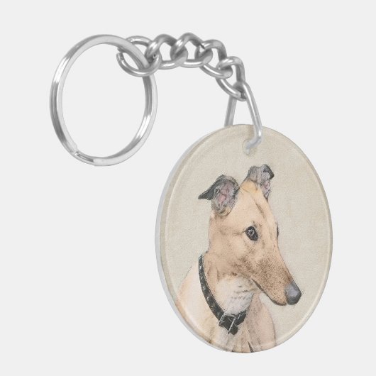 グレイハウンドの絵画-かわいい元の犬の芸術 キーホルダー (正面左)