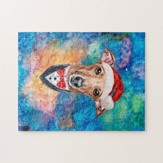 グレイハウンドイタリアンは犬のクリスマスを育てる ジグソーパズル (横)