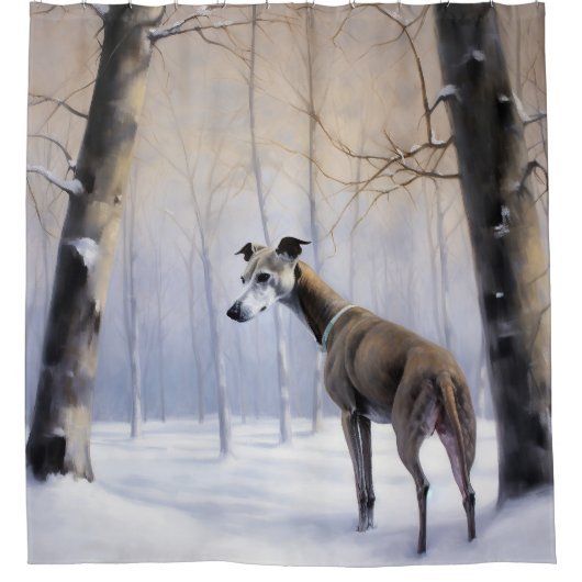 グレイハウンドイタリアンは雪のクリスマスを許す シャワーカーテン (正面)