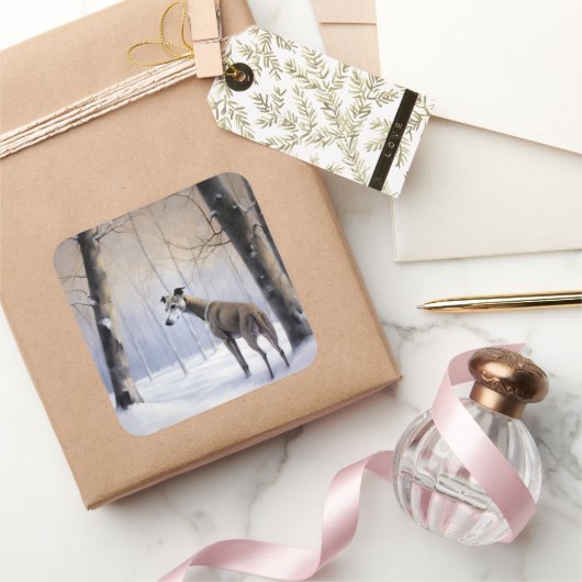 グレイハウンドイタリアンは雪のクリスマスを許す スクエアシール (ギフト)