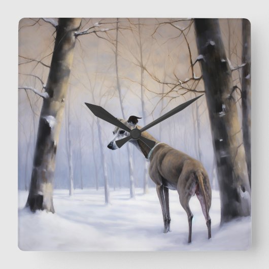 グレイハウンドイタリアンは雪のクリスマスを許す スクエア壁時計 (正面)