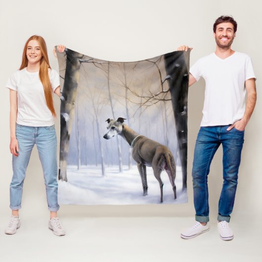 グレイハウンドイタリアンは雪のクリスマスを許す フリースブランケット (インサイチュ)