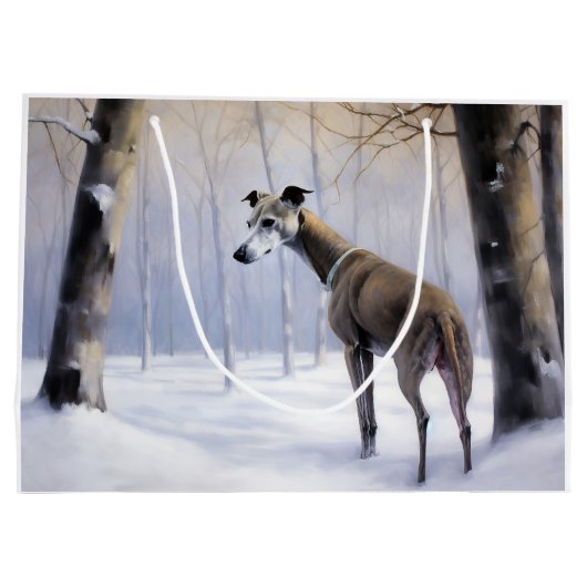 グレイハウンドイタリアンは雪のクリスマスを許す ラージペーパーバッグ (裏面)