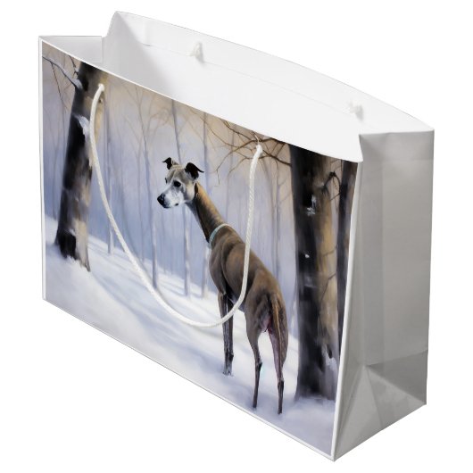 グレイハウンドイタリアンは雪のクリスマスを許す ラージペーパーバッグ (裏面アングル)