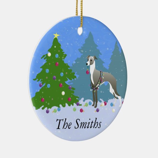 グレイハウンドイタリアンウィペットの飾クリスマスツリー セラミックオーナメント (右)