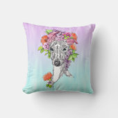 グレイハウンドイタリアンウィペット犬スケッチフラワーアート クッション (正面)