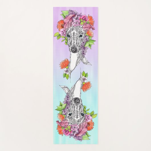グレイハウンドイタリアンウィペット犬スケッチフラワーアート ヨガマット (正面)