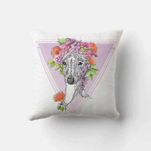 グレイハウンドイタリアンウィペット犬ポートレートフラワーアート クッション (裏面)