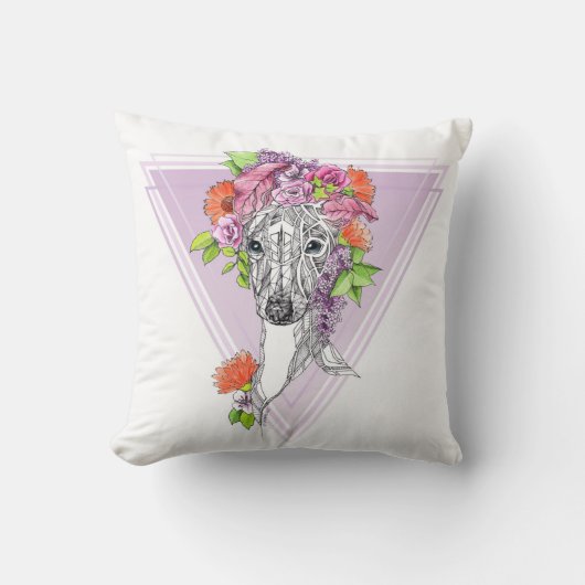 グレイハウンドイタリアンウィペット犬ポートレートフラワーアート クッション (正面)
