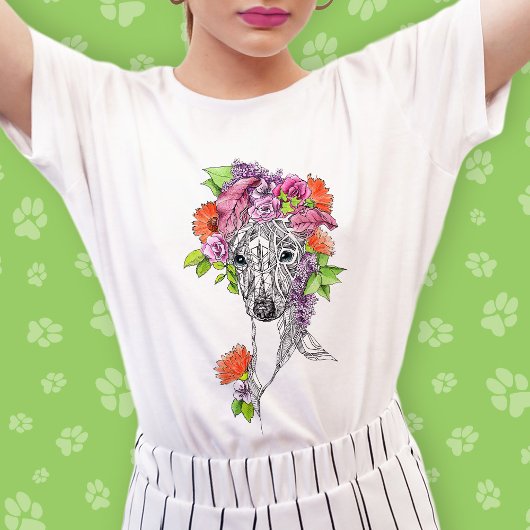 グレイハウンドイタリアンウィペット犬ポートレートフラワーアート Tシャツ
