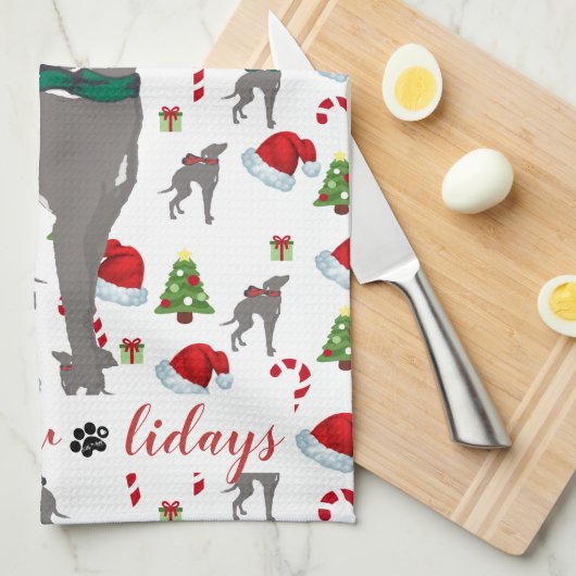 グレイハウンドイタリアンクリスマスのキッチンタオル キッチンタオル (四つ折り)