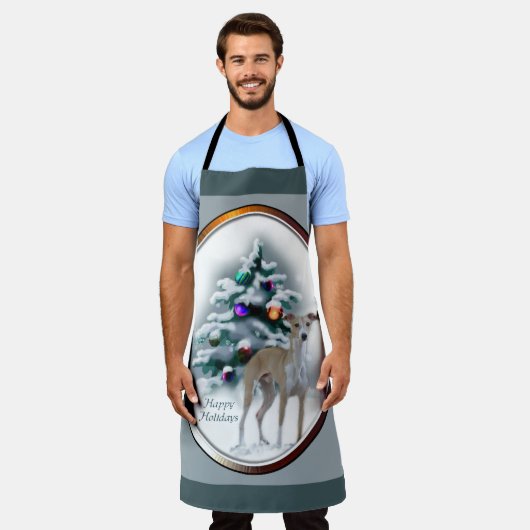 グレイハウンドイタリアンクリスマスの贈り物 エプロン (着用した状態)