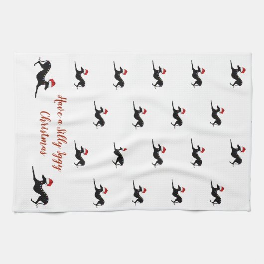 グレイハウンドイタリアンクリスマス用タオル、イギー用タオル キッチンタオル (横)