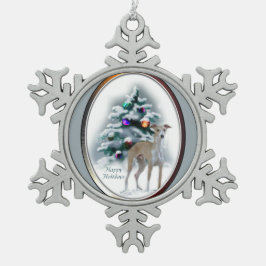 グレイハウンドイタリアンクリスマス スノーフレークピューターオーナメント