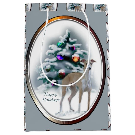 グレイハウンドイタリアンクリスマス ミディアムペーパーバッグ (正面)