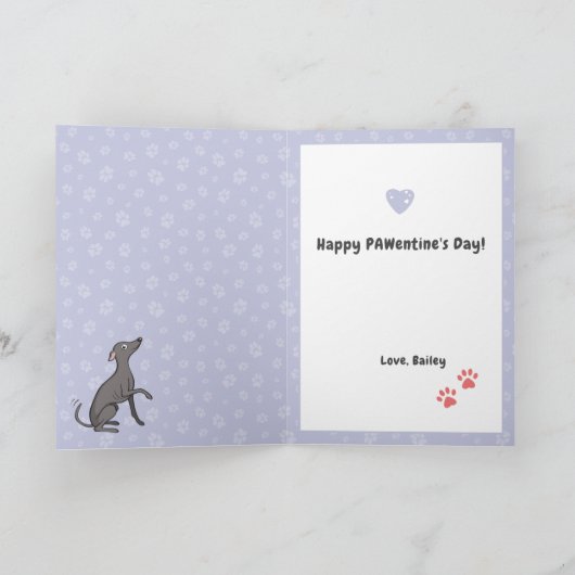 グレイハウンドイタリアングレイ漫画の犬のバレンタインの日 カード (内部)