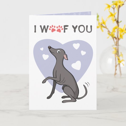 グレイハウンドイタリアングレイ漫画の犬のバレンタインの日 カード (黄色い花)