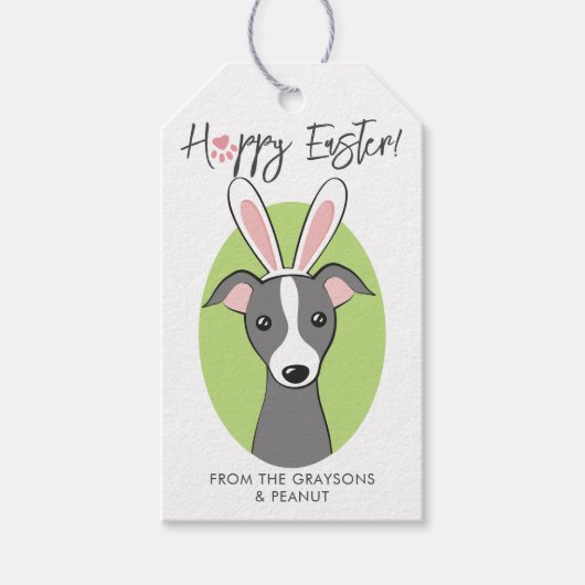 グレイハウンドイタリアングレイ犬かわいいイースターバニーの耳 ギフトタグ (正面)