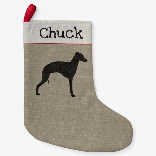 グレイハウンドイタリアンシルエットかわいいイギー犬の休日 スモールクリスマスストッキング (正面)