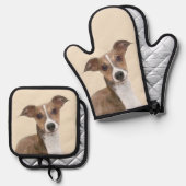 グレイハウンドイタリアンズ絵を描セブルオリジナルドッグアート 鍋つかみ&鍋敷きセット (正面/裏面)