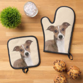 グレイハウンドイタリアンズ絵を描セブルオリジナルドッグアート 鍋つかみ&鍋敷きセット (トップダウン)