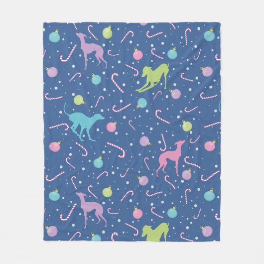 グレイハウンドイタリアンドッグシルエットクリスマスパターン フリースブランケット (正面)
